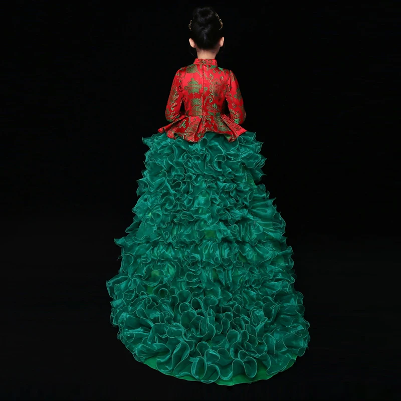 Красные, зеленые Платья с цветочным узором для девочек на свадьбу, Пышное Платье с длинными рукавами для девочек, бальное платье для маленьких детей, вечернее платье