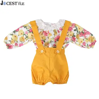 

JOCESTYLE 2pcs Baby Girls Clothes Set Floral Princess Lace Long Sleeve Romper Solid Color Overalls Summer Costume Baby Clothing