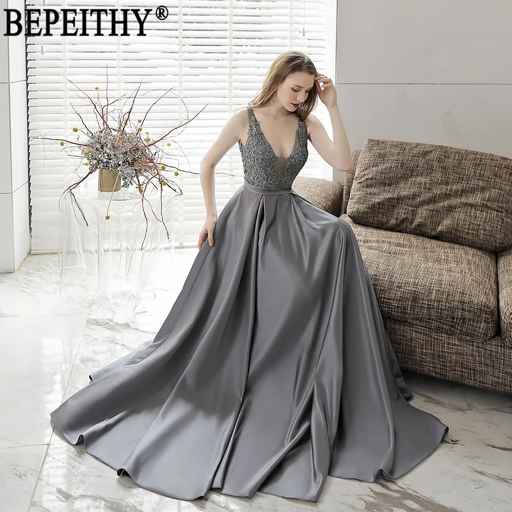 BEPEITHY, vestido de festa, дизайн, v-образный вырез, аппликация бисером, женское Длинное нарядное платье, вечерние платья