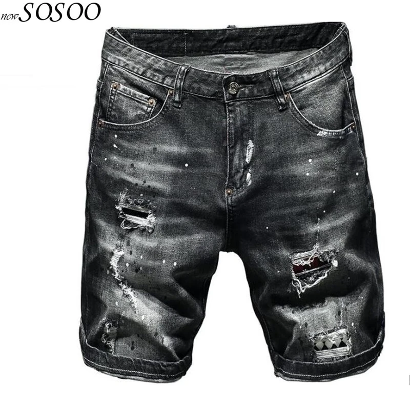 ripped jean shorts mens black