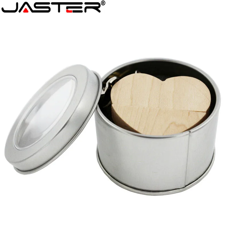 JASTER USB 2,0 деревянная Любовь Сердце usb с металлической коробкой USB флеш-накопитель Флешка 8 ГБ 16 ГБ 32 ГБ 64 ГБ логотип клиента свадебный подарок