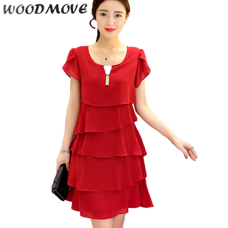 Summer Chiffon Dress Women Cute A line Knee Length Ruffles Short Petal