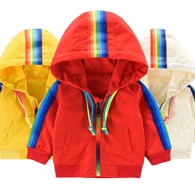 

Boys Girls Rainbow Coat Hooded Windbreaker Children Fashion Jacket For Spring Autumn Kids Clothes Clothing Outwear Baby Clothes