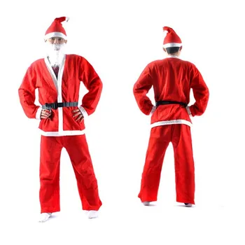 

Cosplay Santa Claus elf costume for men women red fleece top / pants / belt / hat / beard full Christmas costume