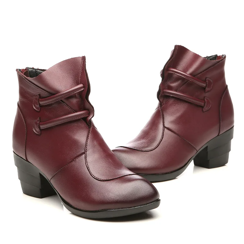 

Mother shoes leather boots leather boots national style thick with middle and old aged women's boots retro ladies cotton boots