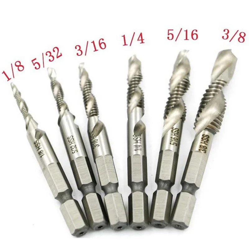 Hand Tap Drill 6pcs/set Hex Shank HSS Screw Spiral Point Thread Metric Plug Drill Bits M3 M4 M5 M6 M8 M10 Hand Tools