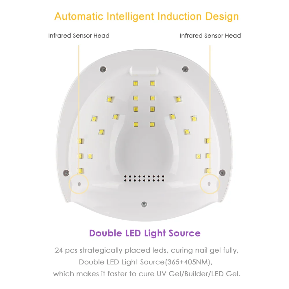Dmoley 52 Вт УФ-лампа 24 шт. светодиодная Сушилка для ногтей лампа для ногтей с кнопками 30 s/60 s/90 s/120 s двойная идеальная Сушилка для ногтей
