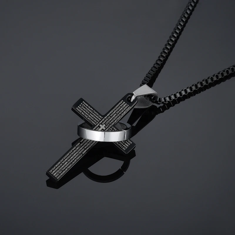 Fashion Female Cross Pendants dropshipping Gold Black Color Stainless Steel Jesus Cross Pendant Necklace Jewelry For Men/Women