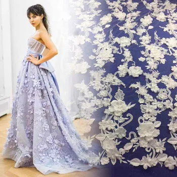 

5yards/lot Luxury 3d flower beaded African French net lace fabric Z-han542 for wedding dress