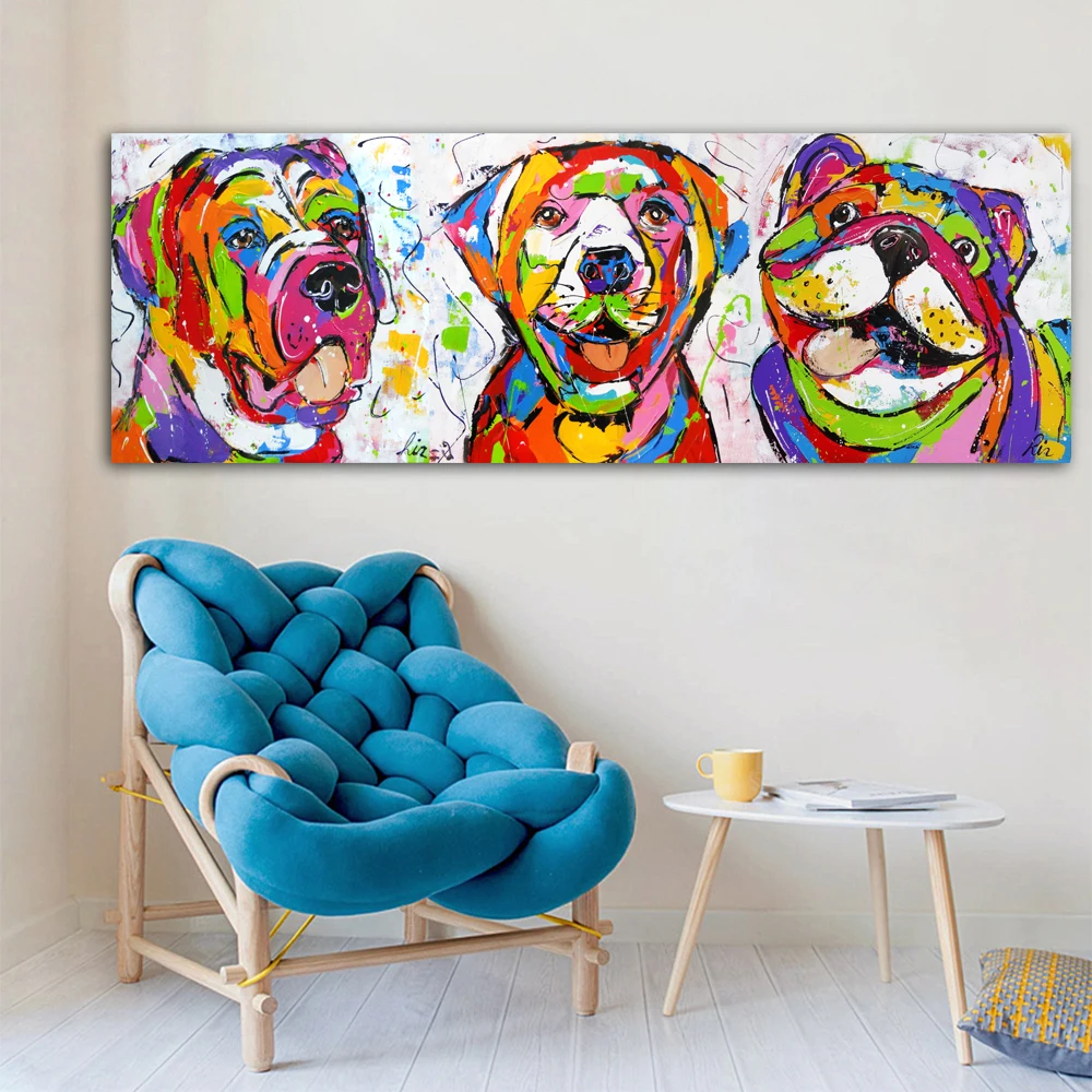 Large Size Canvas Art Poster Print Dog Animal Graffiti Colorful Oil