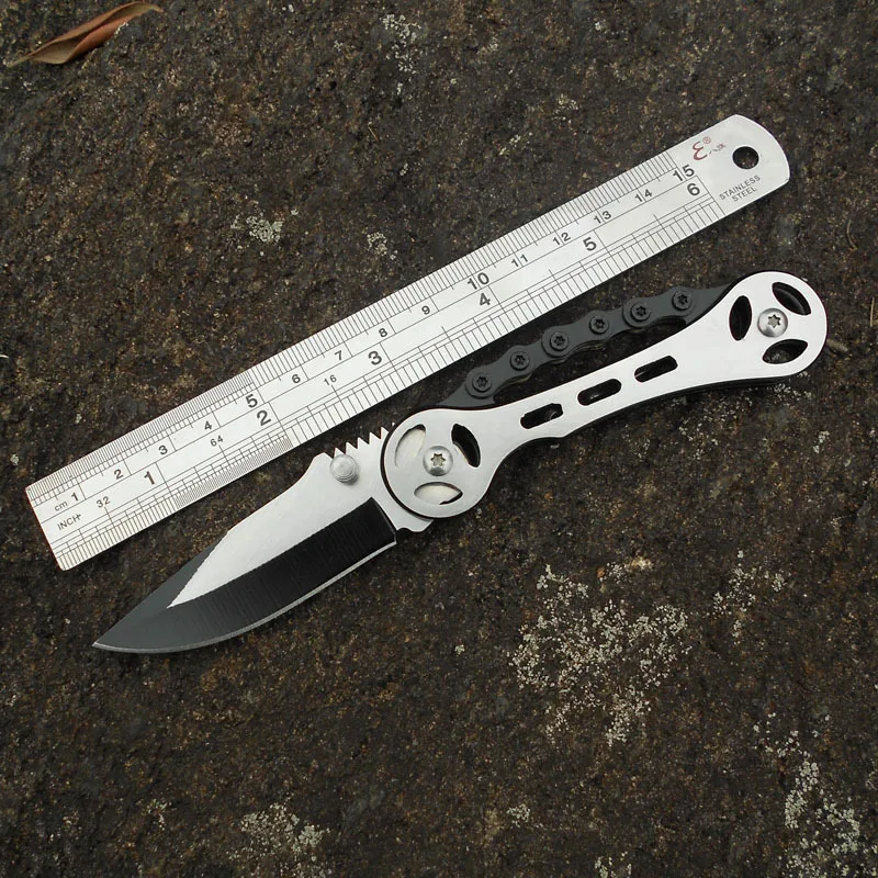 2017 NEW Bicycle Chain 3CR14 steel Wire Drawing Folding Knife Camping