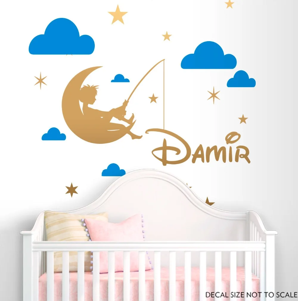 Fishing Boy on the Moon with Personalized Name Wall Decal Moon and Clouds Custom Wall Sticker for Boy's Room 829C Fishing Boy on the Moon with Personalized Name Wall Decal Moon and Clouds Custom Wall Sticker for Boy's Room 829C