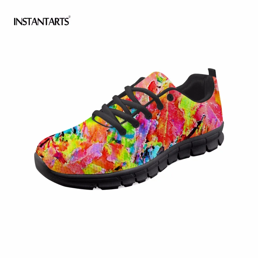 

INSTANTARTS Spring/Summer Sneakers Women Light Flat Shoes 3D Multicolor Pattern Lacing Mesh Shoes Graffiti Casual Shoes for Lady