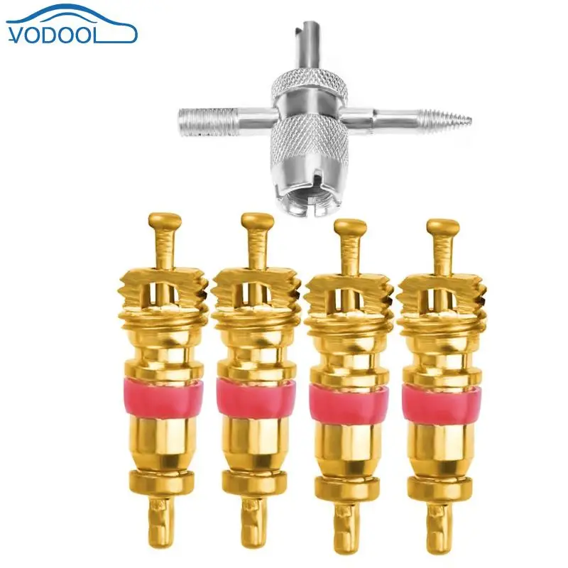 

VODOOL 4pcs Car Tire A/C Air Conditioner Schrader Valve Cores with 4-in-1 Tire Valve Stem Remover For Cars Trucks Motorcycles