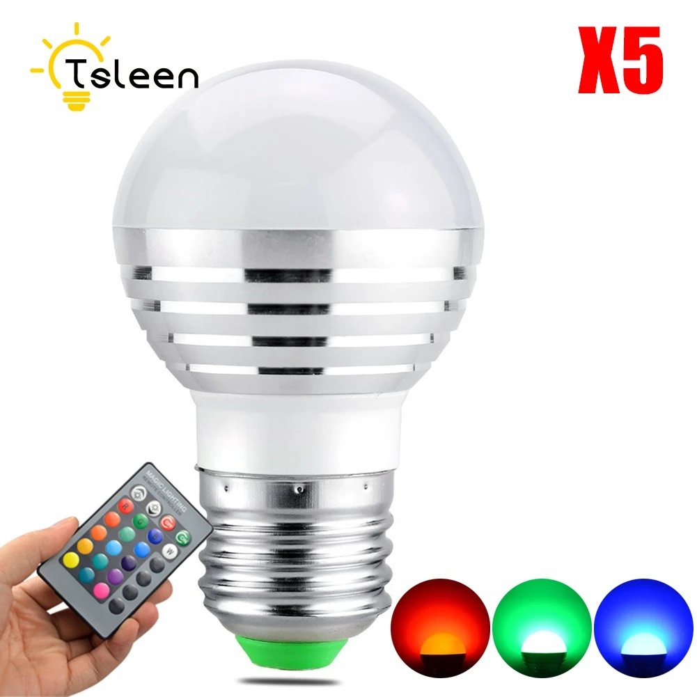 Tsleen 5x RGB LED лампа затемнения E27 E14 AC 85 ~ 265 В 3 Вт 5 Вт Spotlight RGB красочный свет + IR Дистанционное управление энергосберегающий свет