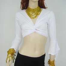 Женский костюм для танца живота, блузка с расклешенными рукавами, топ, бюстгальтер, Йога, рог, без рукавов, куртка, топ, 10 цветов