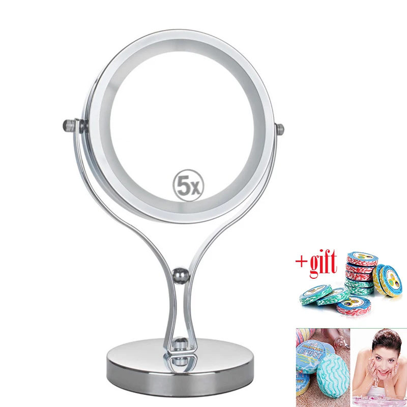 

6 Inch 5x Magnification Beauty LED light Cosmetic Mirror Dual 2 Side Desk Stand Mirror For 10xcompressed towel
