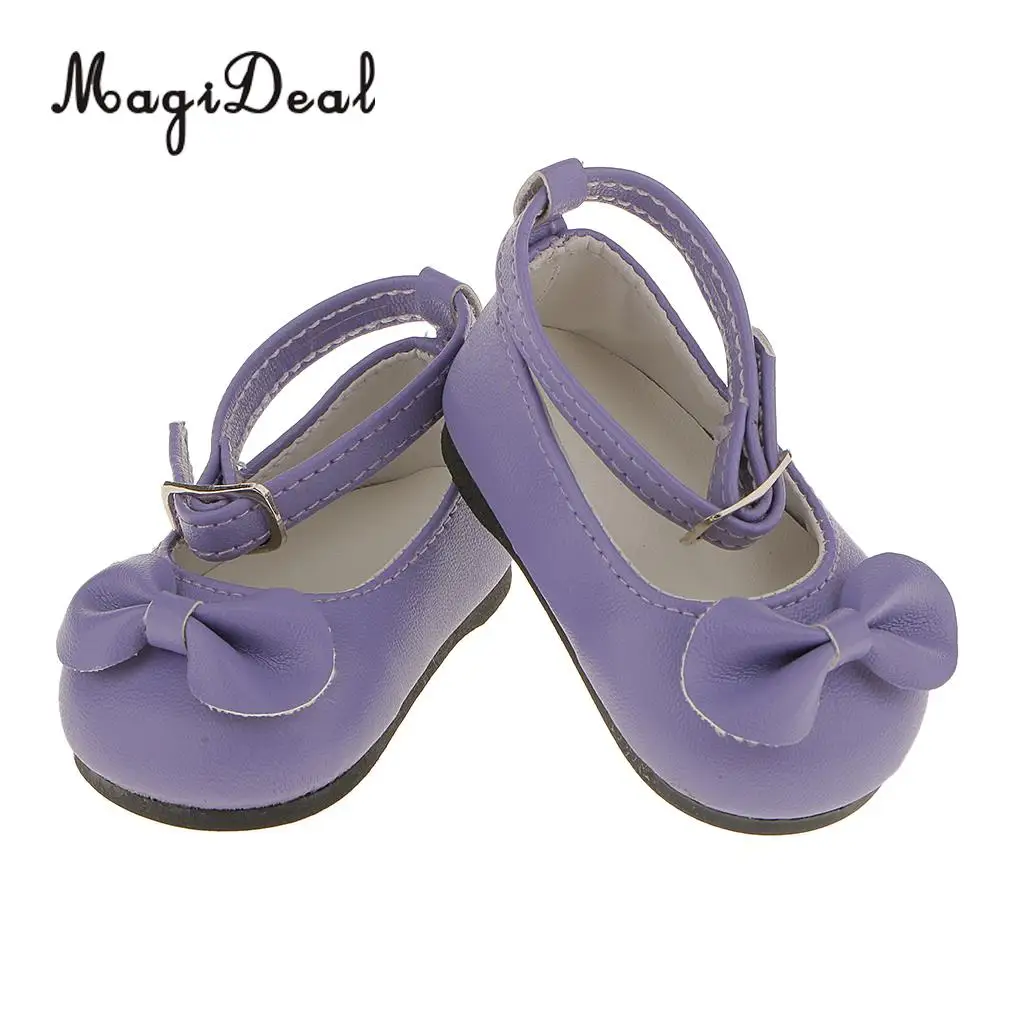 MagiDeal Cute 1Pair Patent Leather Pump Dolly Flat Ankle Strap Shoes w/ Bow for 18 Inch America Girl Doll Pretty Dress 6Colors