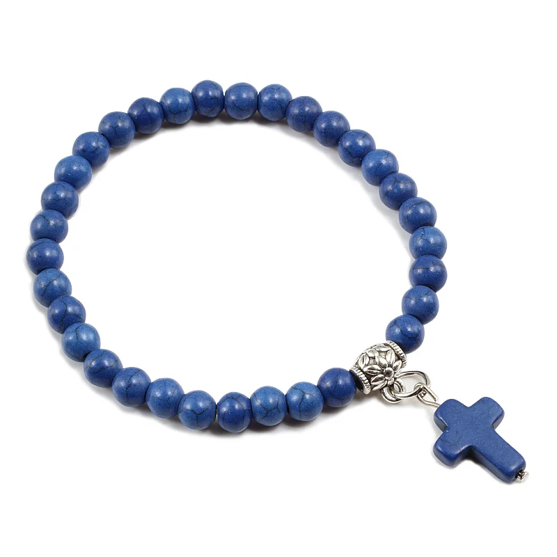 Bracciale Uomo Con Croce E Perline In Pietra Naturale - Ossidiana E Occhio Di Tigre, Elastico, Regalo Cristiano (Giallo Chiaro)
