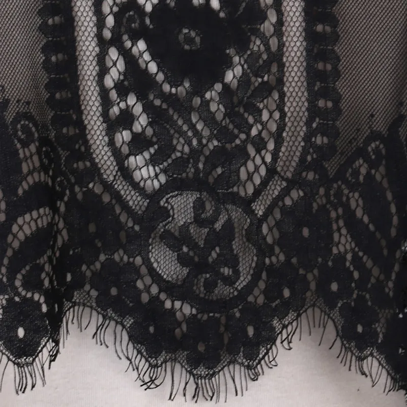 أزياء النساء ضئيلة الدانتيل فلور قميص المحاصيل قمم طويلة الأكمام بلوزة حجم S-XL