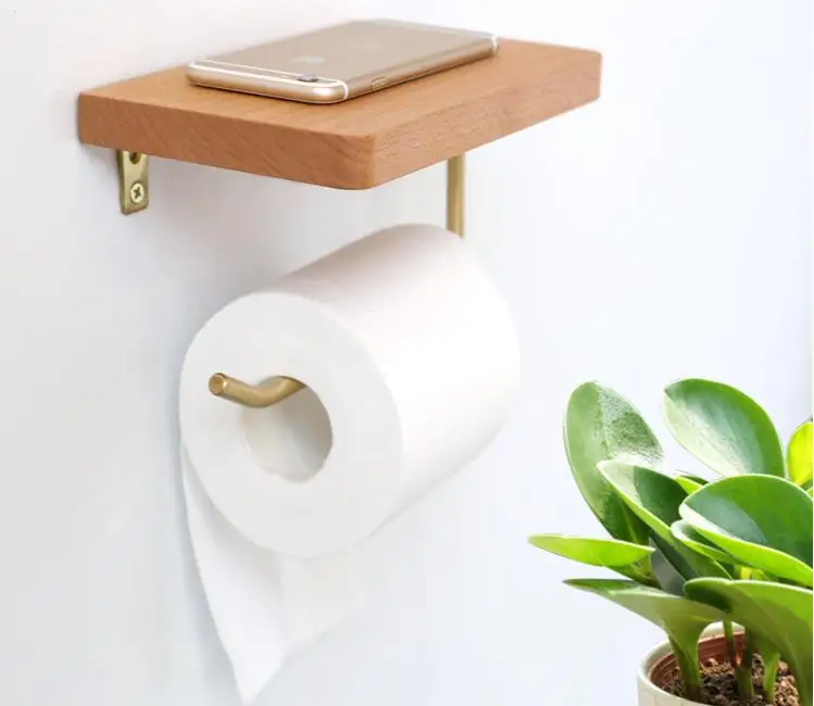 Креативный держатель для бумажной ткани из орехового дерева Бесплатный держатель рулона туалетной бумаги латунный держатель для полотенец