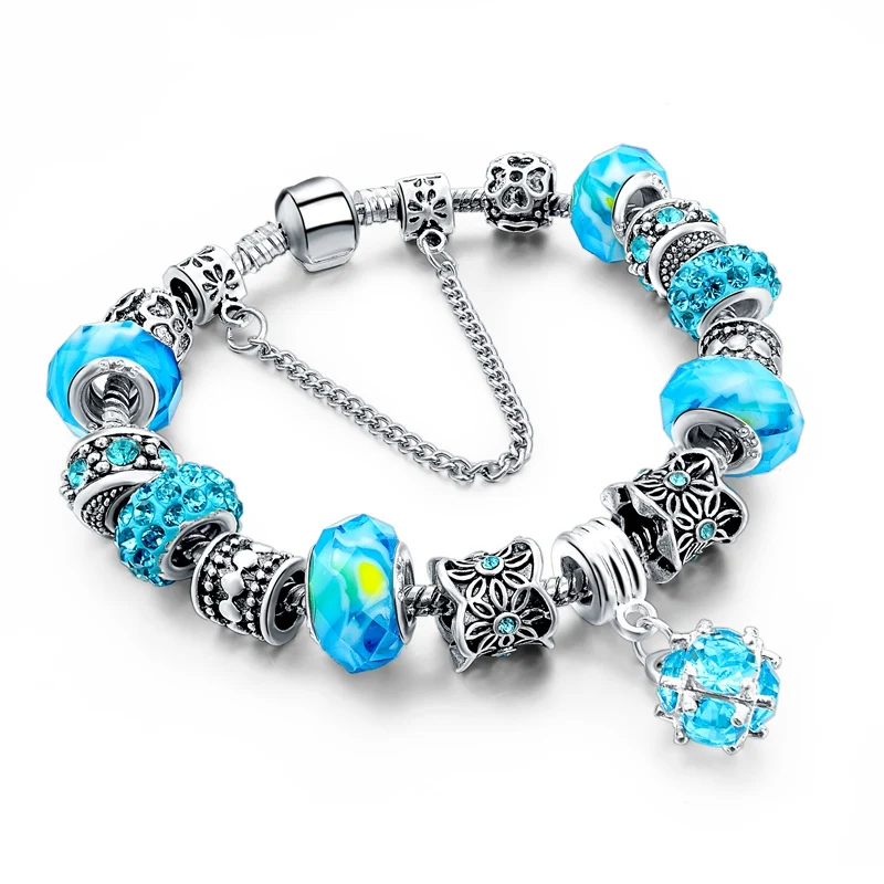 ATTRACTTO браслет с голубыми кристаллами браслеты для женщин стеклянные бусины для рукоделия браслеты и браслеты дизайн ювелирные изделия браслет SBR160010 - Окраска металла: Золотой цвет