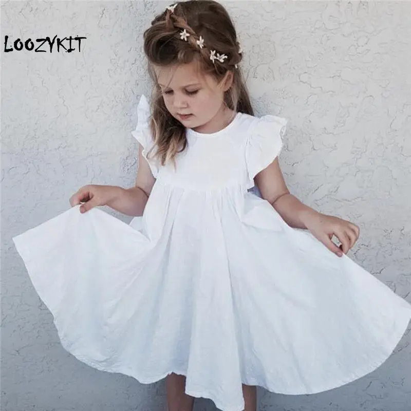 

Loozykit Children Summer Twirl Dress Baby Girls White Dresses Trendy dress Kids Short Sleeve Ruffle Long Dresses Beautiful Girls