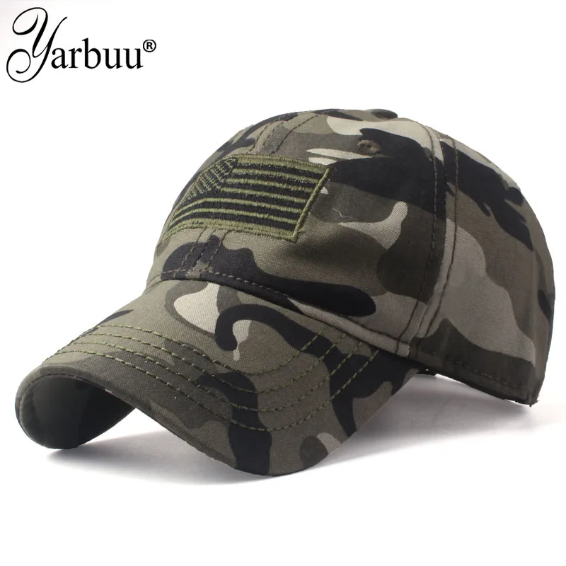 

[YARBUU]New Men USA Flag Camouflage Baseball Cap Army Embroidery Cotton Tactical Snapback Dad Hat Male Summer Sports Trucker Cap