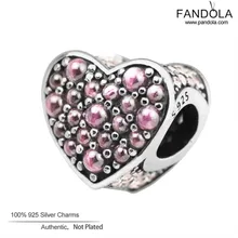 Аутентичные стерлингового серебра 925 Розовый CZ ослепительное сердце талисманы Бусины ювелирный браслет сделай сам изготовление Berloque