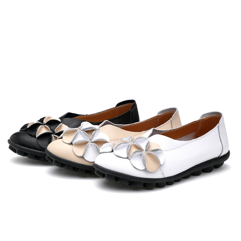 EOFK Women Ballet Flats Leather Shoes Woman Autumn Women's Shoes Slip On Flower Elegant Flats New High Quality Soft Ladies Shoes Women's Shoes