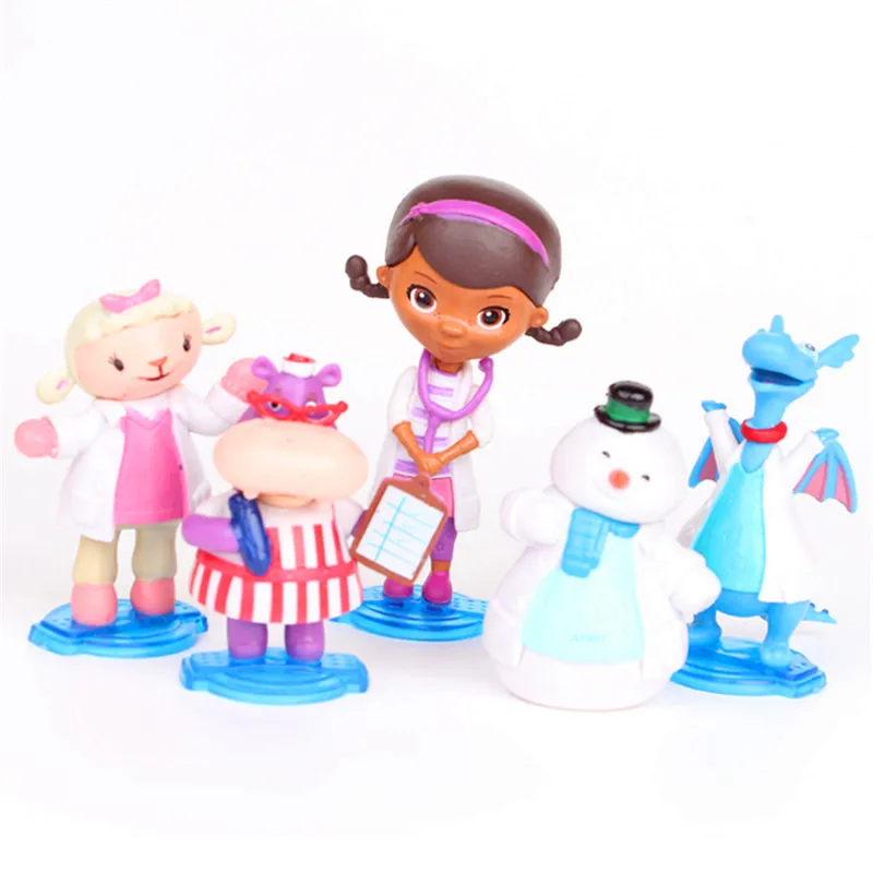 

5Pcs/set Doc Mcstuffins Check Up Time Muffin Blue Dragon Doctor Sheep Hippo PVC Action Figure Collectible Model Toy OPP 8CM B225