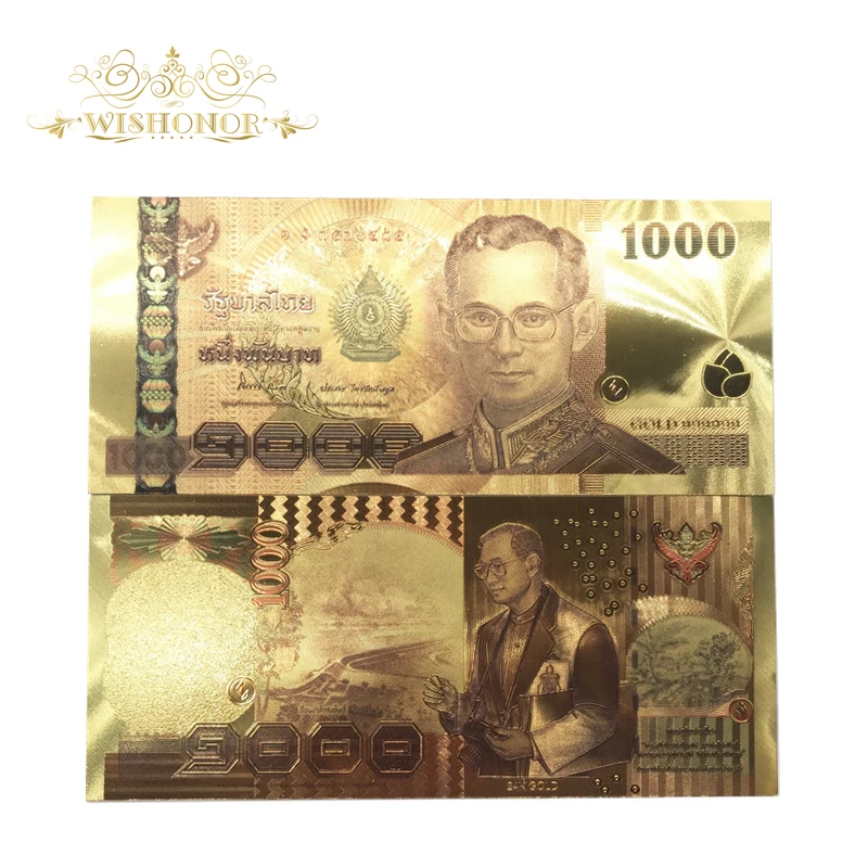 10 шт./партия, 24 K цвет, Таиланд, 1000 батов банкнота из золотой фольги с двухсторонней печатью, банкноты, бумажные деньги для сбора