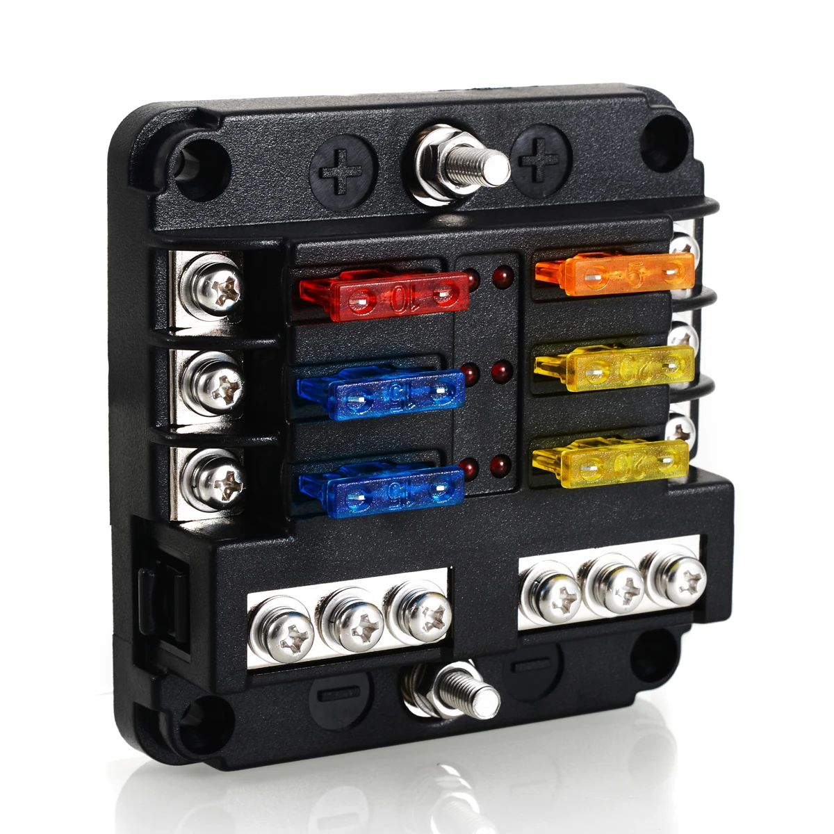 1 Set 12V 24V Car Blade Fuse Block Case With LED Indicator Light 6 Way Blade Fuse Holder Box for Auto Truck RV Marine Bus