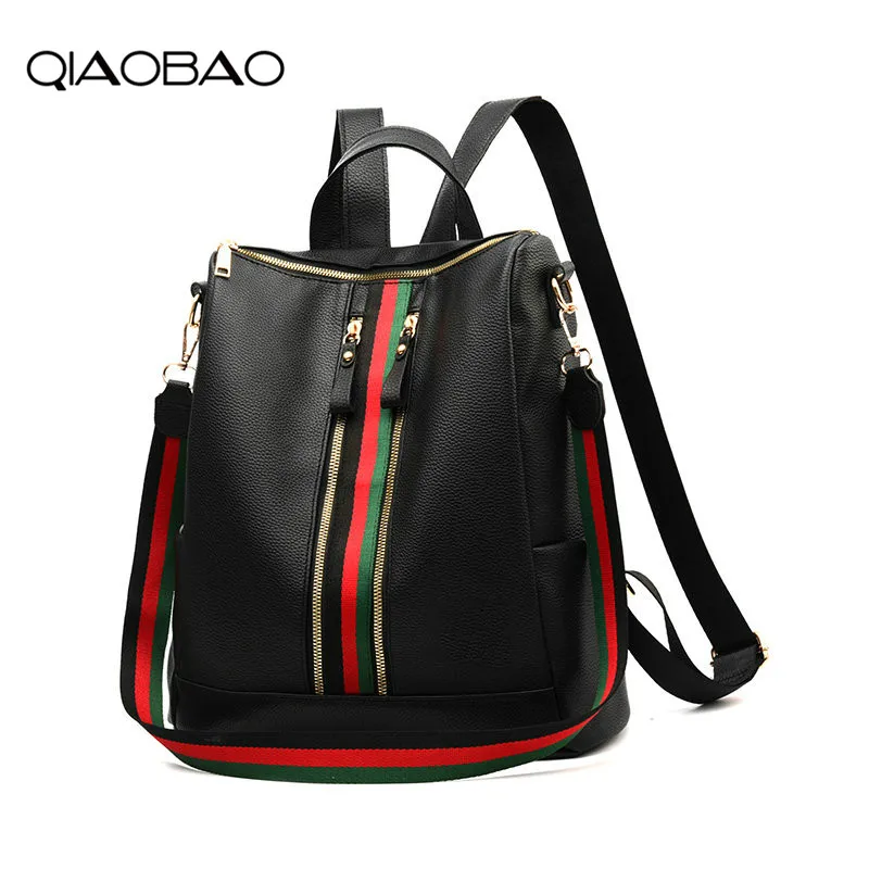 

QIAOBAO 2018 new fashion zipper ladies backpack Leather high quality school bag shoulder bag for youth bags leather Backpack