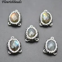 Три петли натуральный граненый лабрадорит камень овальный кабошон соединители для ювелирных изделий проложенный Черный Кристалл бусины ожерелье звенья