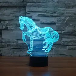 Новейший 7 цветов меняющий животное Новинка лошадь 3D ночник для детей Животное Светодиодная настольная лампа Светодиодная лампа ночник