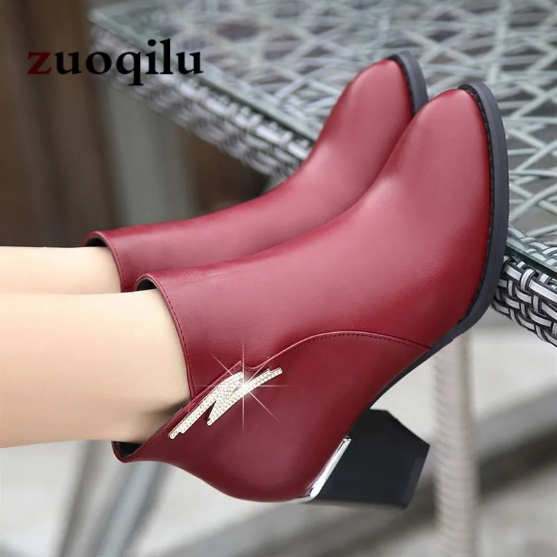 women boots 2018 high heels boots women autumn winter shoes women high heels ankle boots black ladies shoes Women's Shoes
