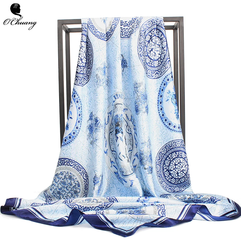 

Fashion Women Scarf Luxury Brand Print Satin Silk Scarves Female 90x90cm Square Shawl Bandana Foulards Femme Handkerchiefs