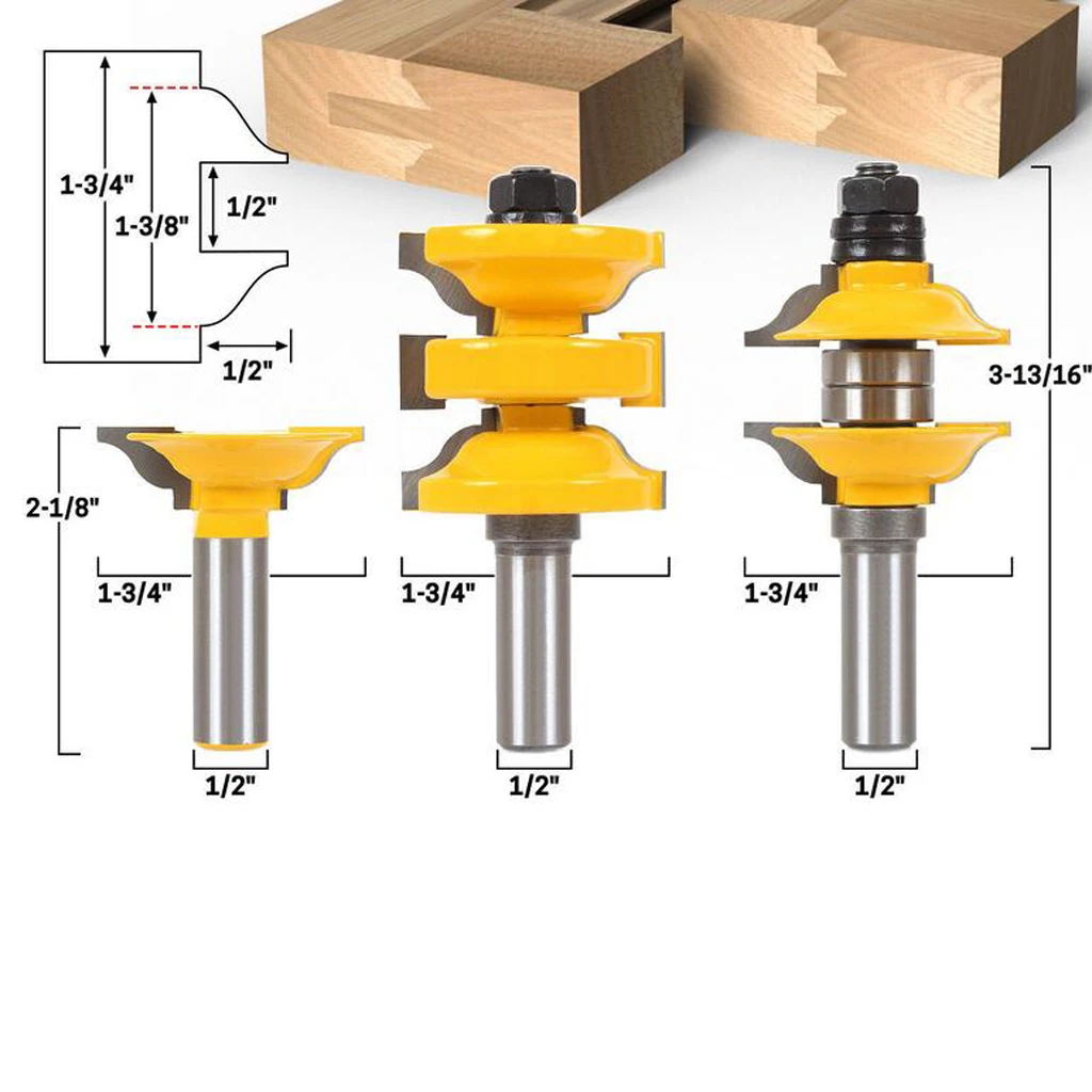 3 шт. 1/2 'Хвостовик Ogee вход и внутренняя дверь совпадают R & S маршрутизатор Набор бит