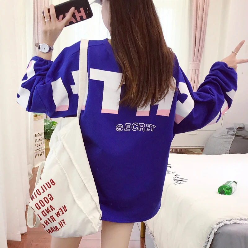 

korean style t shirt women 2018 autumn harajuku kawaii letter print tshirt casual loose womens clothing long sleeve white top