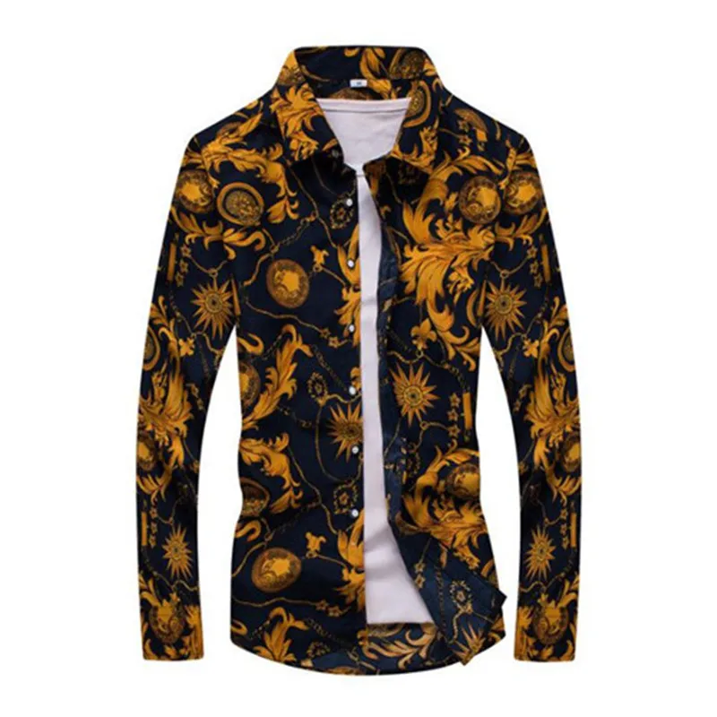 Hot Sale Size: M-5XL / 2020 New Fashion Floral Print Slim Fit Shirts Men's Long Sleeve Casual Dress 19 Colors | Мужская одежда