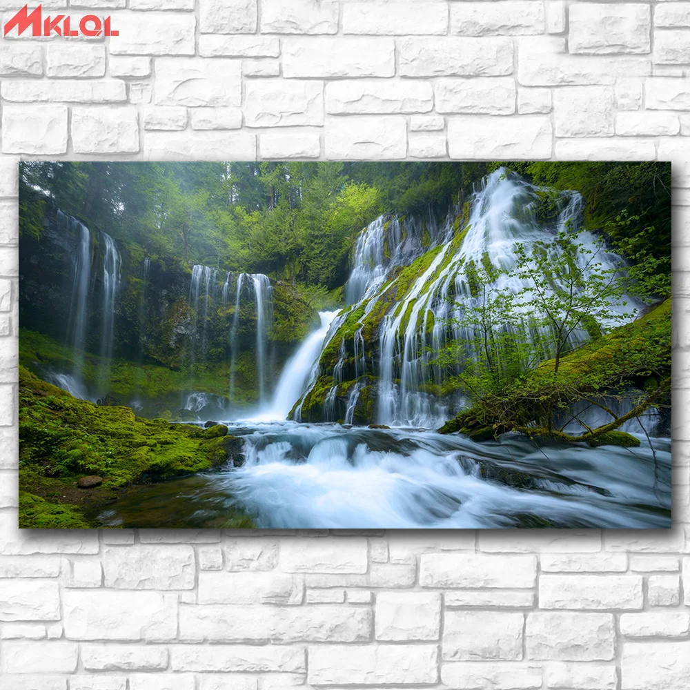 Beautiful waterfall group Wall Art Canvas oil painting Poster Print