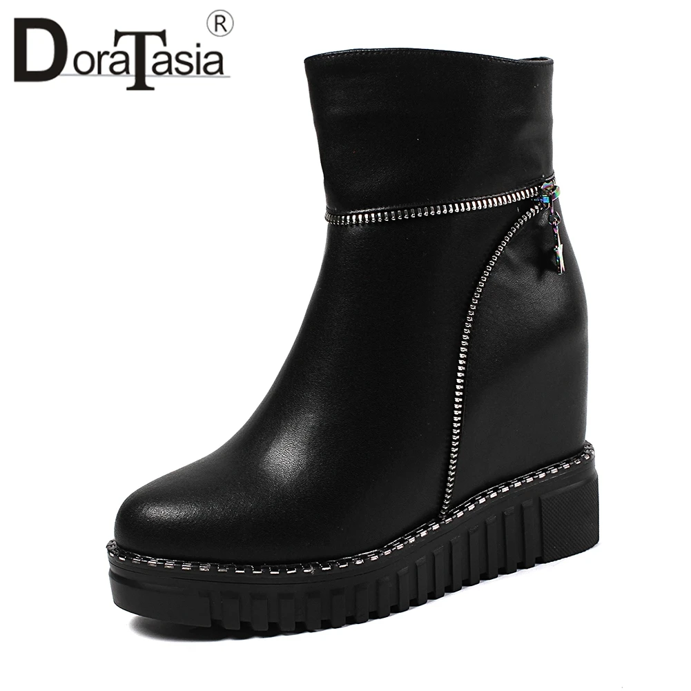 

DORATASIA Brand Zip Design Genuine Leather Ankle Boots Women Autumn Winter 2019 Platform Booties Black Shoes Woman 32-40