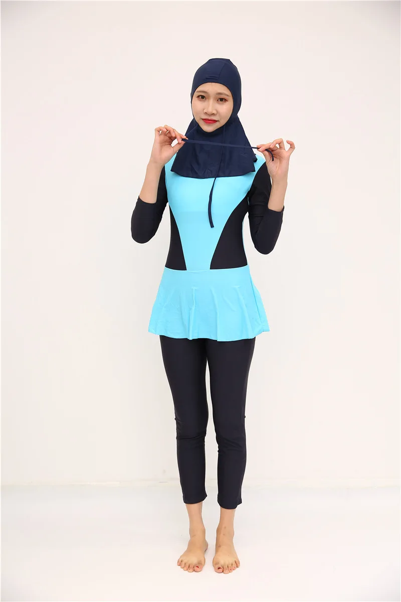

Juventus 2019 Muslim Long Sleeve Pants Nylon Swimming Suit for Women Three Suits Islamic Women Swim Wear Muslim Suwiming Suit