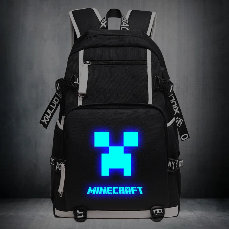 الكرتون الساخن ألعاب Minecraft منقوشة الزواحف USB شحن الصبي محمول فتاة حقيبة مدرسية النساء Bagpack المراهقين قماش الرجال على ظهره