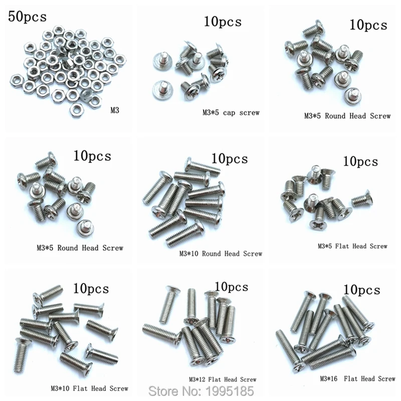130 шт. M3 винтовые гайки M3* 5 3*8 3*10 3*12 3*16 с круглой головкой с плоской головкой набор шурупы Phillips M3x5 мм Винтовые головки M3x16