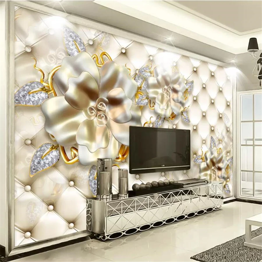 beibehang Custom wallpaper 3d photo mural gold jewelry flower soft bag ...