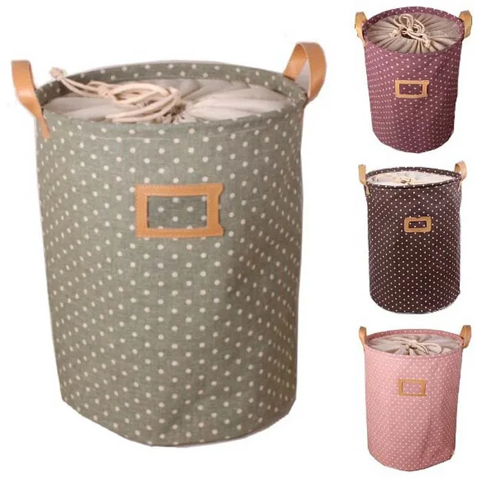 High Quality ! 3 Sizes S /M/ L Zakka Handle Stackable Dots Linen