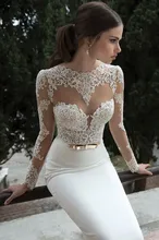 mf-014 2014 Hotsale Newest Style Sexy Fashion White O-neck Lace Appliqued On Tulle Bodice Floor Length Evening Dresses
