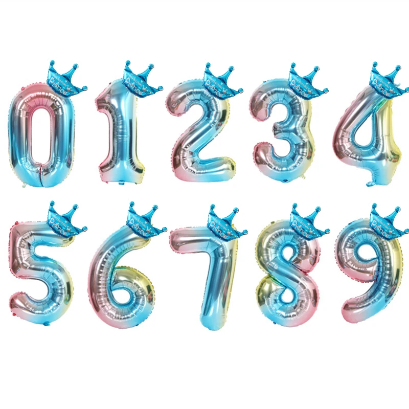 2 шт./лот 32 дюймов номер фольги Воздушные шары цифра воздушный шар Дети День рождения Дикие один украшения рисунок 30 Ans Decoracao Coroa - Цвет: gradient blue crown